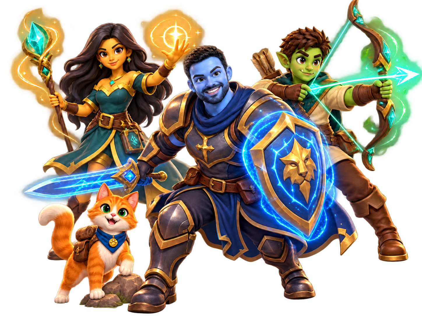 Party lúdica da LudNuv com healer, paladino, arqueiro e um gato